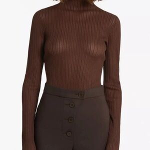 SIR the Label Top Size US 4 (SIR. 1) Brown Chocolate Eva Semi-Sheer Ribbed NWT